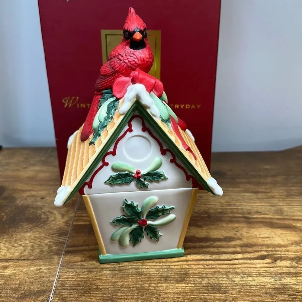 2003 Lenox Winter Greetings Every Day Candy Dish With Lid Cardinal Candy‎ Dish